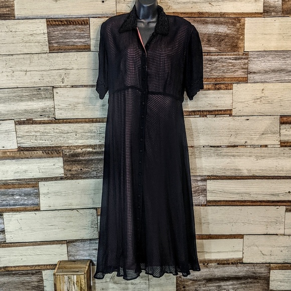 Nostalgia Dresses & Skirts - Black Dress w/ Pink Slip Tie Back 1980's Goth Boho Nostalgia Dresses & Skirts - Black Dress w/ Pink Slip Tie Back 1980's Goth Boho